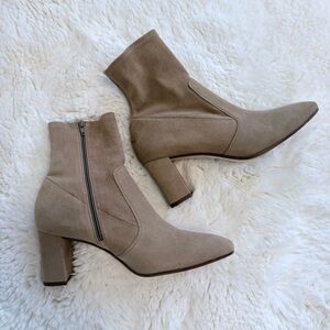 Inez Women's Taupe Suede Block Heel Ankle Boots Sz. 8